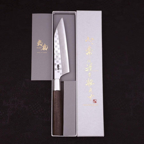 Petty Silver Steel #3 Ichimatsu Walnussholz Griff 135mm-[Musashi]-[Japan-Küchenmesser]