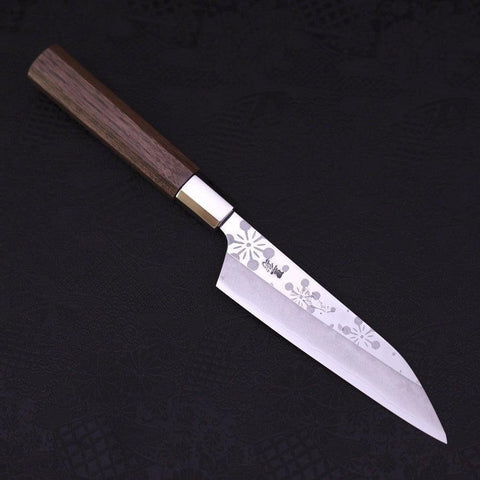 Petty Silver Steel #3 Kazabana Walnuss Griff 135mm-[Musashi]-[Japan-Küchenmesser]