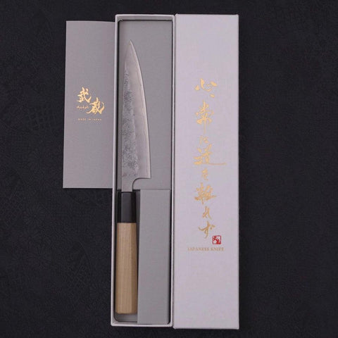 Petty Silver Steel #3 Nashiji Büffelhorn und Magnolienholz Griff 135mm-[Musashi]-[Japan-Küchenmesser]