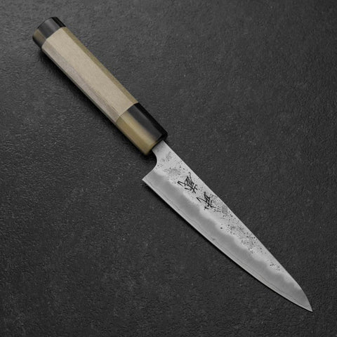 Petty Silver Steel #3 Nashiji Double Buffalo Capped Magnolia Handle 135mm-[Musashi]-[Japanese-Kitchen-Knives]