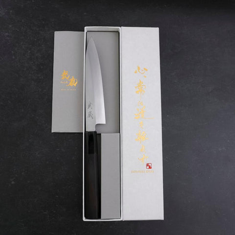 Petty Silver Steel #3 Polished Buffalo Ebony Handle 110mm (4.3”)-[Musashi]-[Japan-Küchenmesser]