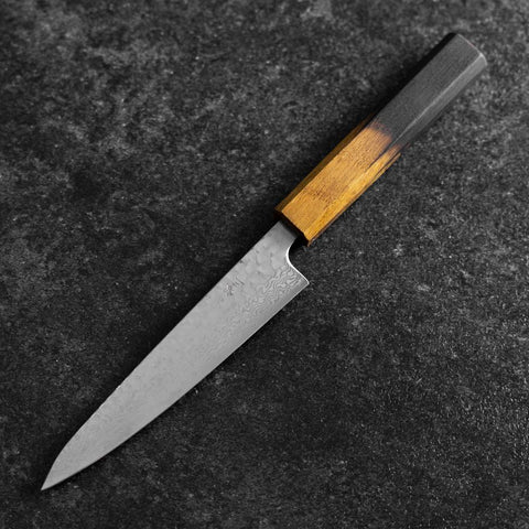 Petty Silver Steel #3 Tsuchime Damast Yaki Urushi Griff 140mm-[Musashi]-[Japan-Küchenmesser]