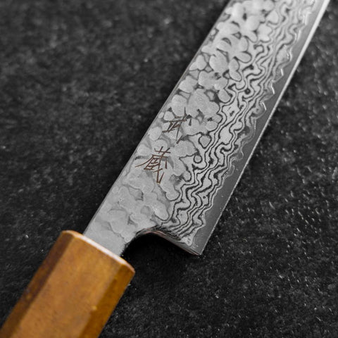 Petty Silver Steel #3 Tsuchime Damast Yaki Urushi Griff 140mm-[Musashi]-[Japan-Küchenmesser]