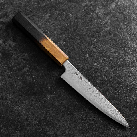 Petty Silver Steel #3 Tsuchime Damast Yaki Urushi Griff 140mm-[Musashi]-[Japan-Küchenmesser]