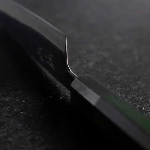 Petty Stainless Clad Blue Steel #2 Kurouchi Green Urushi Handle 150mm (5.9”)-[Musashi]-[Japan-Küchenmesser]