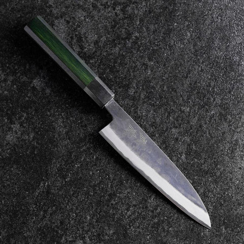 Petty Stainless Clad Blue Steel #2 Kurouchi Green Urushi Handle 150mm (5.9”)-[Musashi]-[Japan-Küchenmesser]