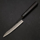 Petty Stainless Clad Blue Super Kurouchi Tsuchime Buffalo Ebony Handle 135mm (5.3”)-[Musashi]-[Japan-Küchenmesser]