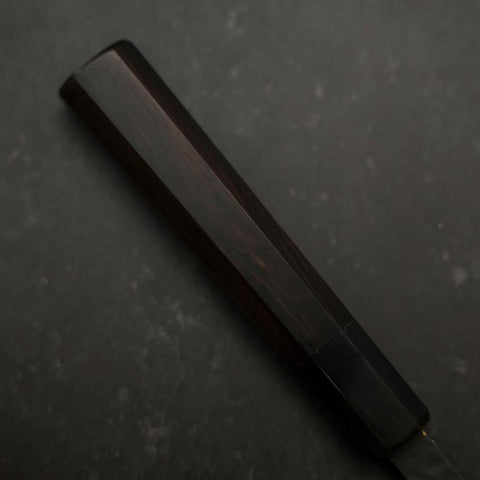 Petty Stainless Clad Blue Super Kurouchi Tsuchime Buffalo Ebony Handle 135mm (5.3”)-[Musashi]-[Japan-Küchenmesser]