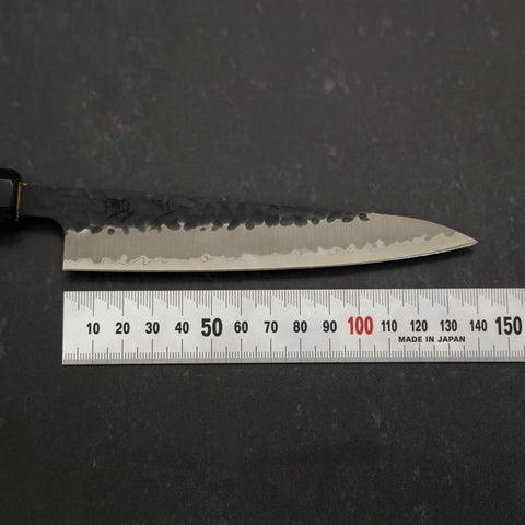 Petty Stainless Clad Blue Super Kurouchi Tsuchime Buffalo Ebony Handle 135mm (5.3”)-[Musashi]-[Japan-Küchenmesser]
