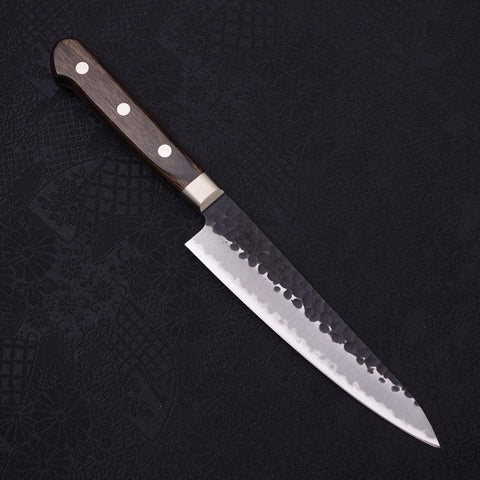 Petty Stainless Clad Blue Super Kurouchi Tsuchime Western Handle 150mm (5.9”)-[Musashi]-[Japan-Küchenmesser]