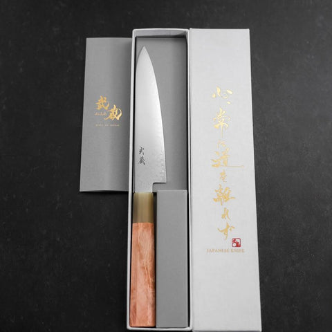 Petty VG-10 Damast Büffelhorn und Ahorn Griff in Hellem Rosa 150mm-[Musashi]-[Japan-Küchenmesser]
