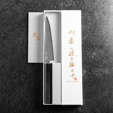Petty VG-10 Damast Büffelhorn und Ebenholz Griff 150mm-[Musashi]-[Japan-Küchenmesser]