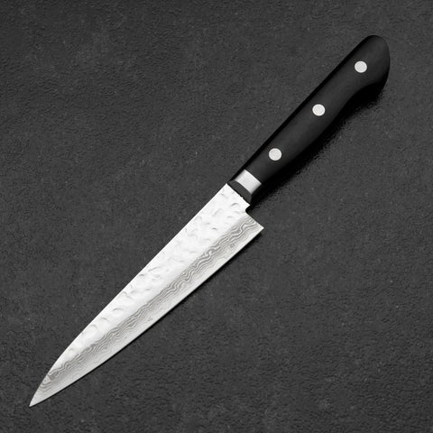 Petty VG-10 Kagami Tsuchime Damast Westlicher Schwarzer Griff 135mm-[Musashi]-[Japan-Küchenmesser]
