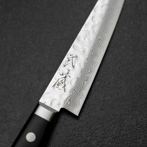 Petty VG-10 Kagami Tsuchime Damast Westlicher Schwarzer Griff 135mm-[Musashi]-[Japan-Küchenmesser]