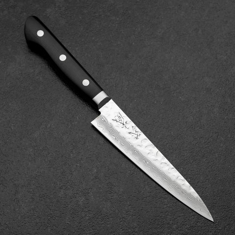 Petty VG-10 Kagami Tsuchime Damast Westlicher Schwarzer Griff 135mm-[Musashi]-[Japan-Küchenmesser]