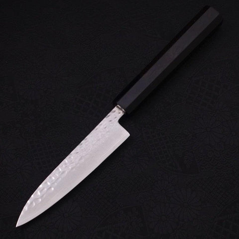 Petty VG-10 Tsuchime Damascus Buffalo Ebony Handle 120mm (4.7”)-[Musashi]-[Japanese-Kitchen-Knives]