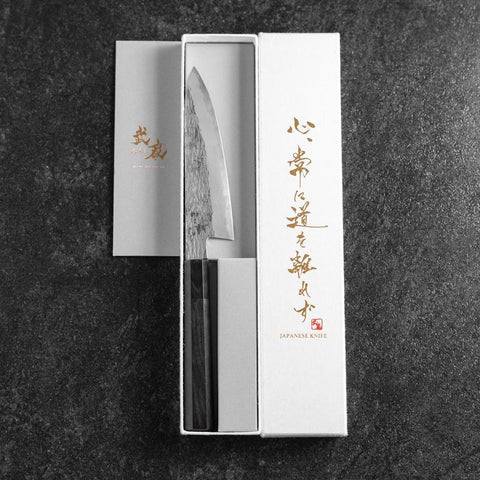 Petty White Steel #1 Tsuchime Büffelhorn und Ebenholz Griff 135mm-[Musashi]-[Japan-Küchenmesser]