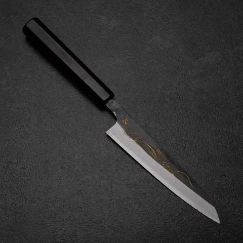 Petty White Steel #2 Edelstahlummantelung Kurouchi Chokin Welle Büffelhorn und Ebenholz Griff 150mm-[Musashi]-[Japan-Küchenmesser]