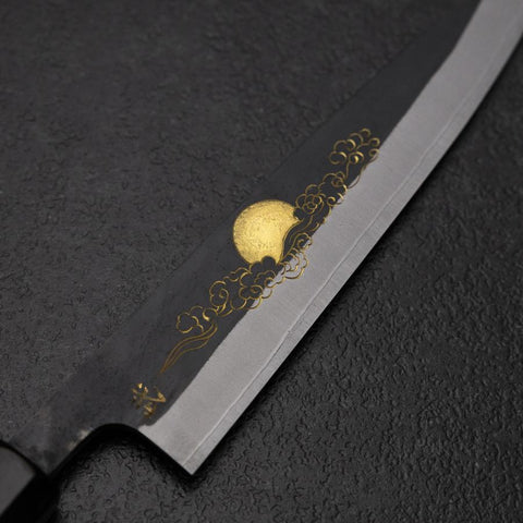 Petty White Steel #2 Stainless Clad Kurouchi Chokin Auspicious Cloud-Sun Buffalo Ebony Handle 150mm-[Musashi]-[Japanese-Kitchen-Knives]