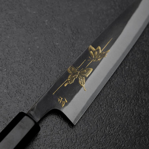 Petty White Steel #2 Stainless Clad Kurouchi Chokin Butterfly Buffalo Ebony Handle 150mm-[Musashi]-[Japanese-Kitchen-Knives]
