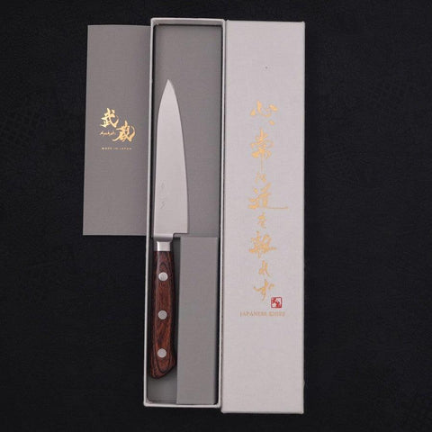 Petty Knife AUS-8 Polished Western Mahogany Handle 120mm-[Musashi]-[Japanese-Kitchen-Knives]