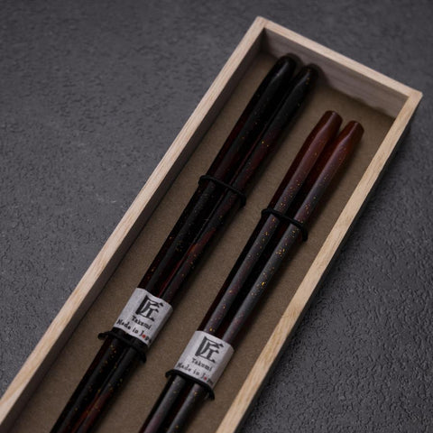 Rokkaku Akira (hexagon) Lacquered Wooden Chopsticks Set 215mm Red and 235mm Black with Paulownia Wooden Box-[Musashi]-[Japan-Küchenmesser]