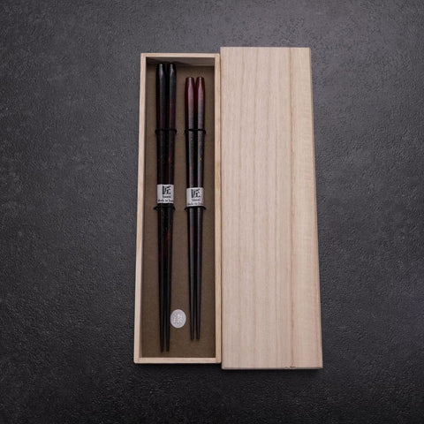 Rokkaku Akira (hexagon) Lacquered Wooden Chopsticks Set 215mm Red and 235mm Black with Paulownia Wooden Box-[Musashi]-[Japan-Küchenmesser]
