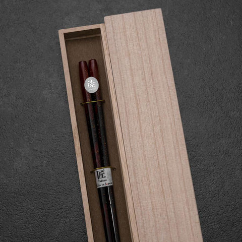 Rokkaku Akira (hexagon) Rote Lackierte Essstäbchen 215mm mit Paulownia-Holzbox-[Musashi]-[Japan-Küchenmesser]