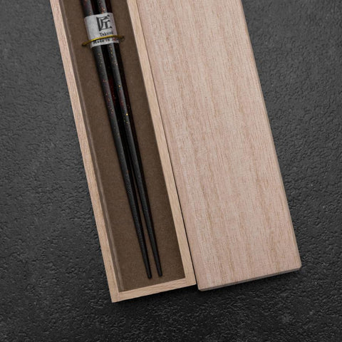 Rokkaku Akira (hexagon) Schwarze Lackierte Essstäbchen 235mm mit Paulownia-Holzbox-[Musashi]-[Japan-Küchenmesser]