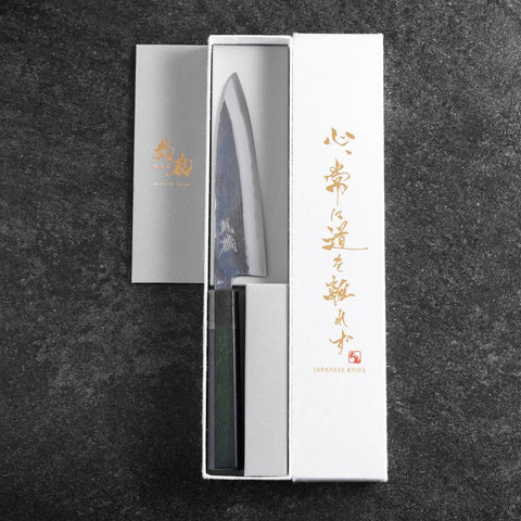 Sabaki Stainless Clad Blue Super Kurouchi Green Urushi Handle 150mm (5.9”)-[Musashi]-[Japanese-Kitchen-Knives]