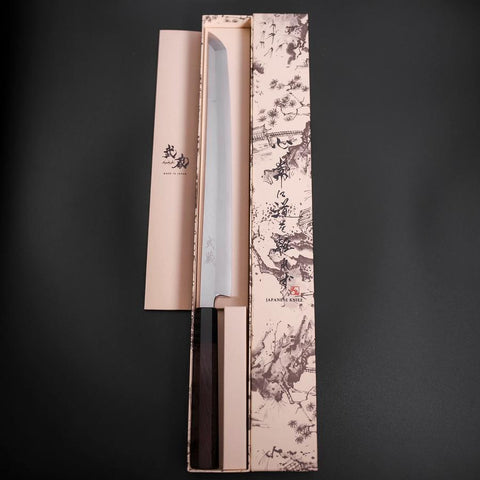 Sakimaru Takohiki Blue Steel #2 Kasumi Büffelhorn und Ebenholz Griff 300mm-[Musashi]-[Japan-Küchenmesser]