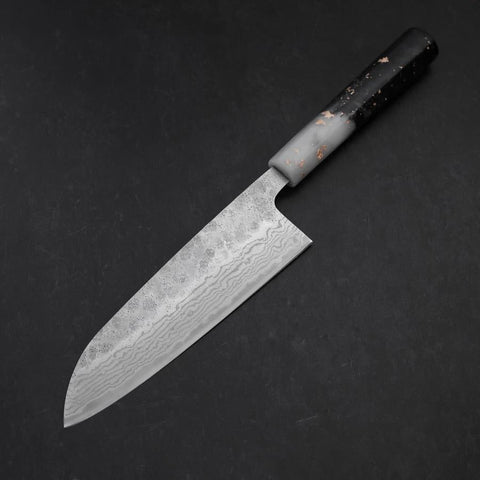 Santoku 440C Nashiji Damascus Ocean White Black Gold Handle 165mm-[Musashi]-[Japanese-Kitchen-Knives]
