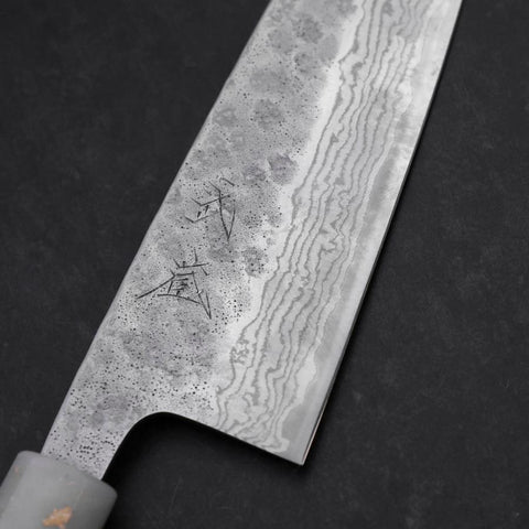 Santoku 440C Nashiji Damascus Ocean White Black Gold Handle 165mm-[Musashi]-[Japanese-Kitchen-Knives]