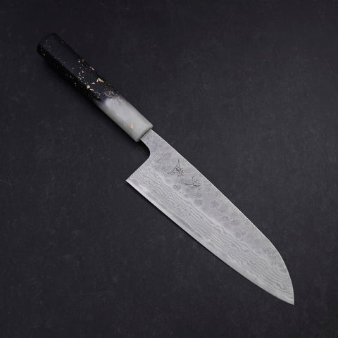 Santoku 440C Nashiji Damascus Ocean White Black Gold Handle 165mm-[Musashi]-[Japanese-Kitchen-Knives]