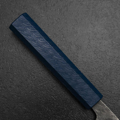 Santoku 440C Nashiji Damast Blauer Urushi Griff 165mm-[Musashi]-[Japan-Küchenmesser]