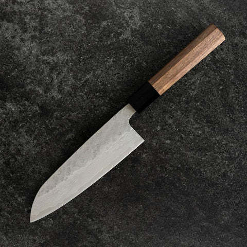 Santoku 440C Nashiji Damast Büffelhorn und Walnussholz Griff 165mm-[Musashi]-[Japan-Küchenmesser]