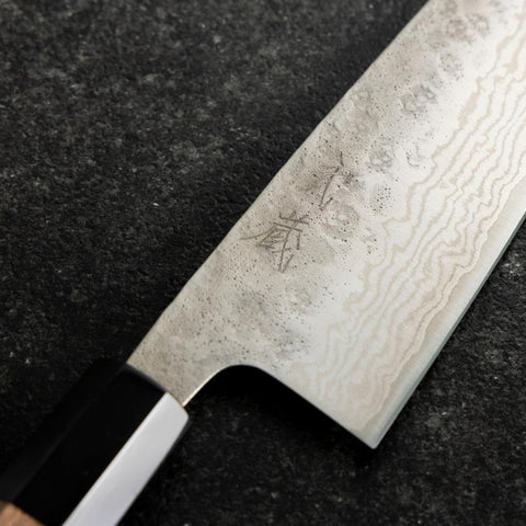 Santoku 440C Nashiji Damast Büffelhorn und Walnussholz Griff 165mm-[Musashi]-[Japan-Küchenmesser]