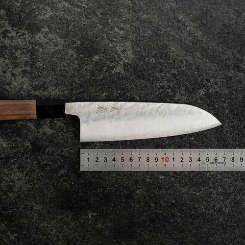 Santoku 440C Nashiji Damast Büffelhorn und Walnussholz Griff 165mm-[Musashi]-[Japan-Küchenmesser]