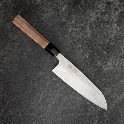 Santoku 440C Nashiji Damast Büffelhorn und Walnussholz Griff 165mm-[Musashi]-[Japan-Küchenmesser]
