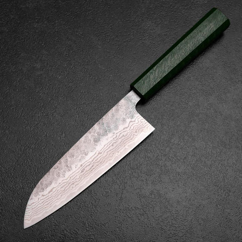 Santoku 440C Nashiji Damast Grüner Urushi Griff 165mm-[Musashi]-[Japan-Küchenmesser]