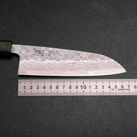 Santoku 440C Nashiji Damast Grüner Urushi Griff 165mm-[Musashi]-[Japan-Küchenmesser]
