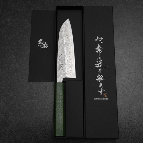 Santoku 440C Nashiji Damast Grüner Urushi Griff 165mm-[Musashi]-[Japan-Küchenmesser]