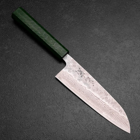 Santoku 440C Nashiji Damast Grüner Urushi Griff 165mm-[Musashi]-[Japan-Küchenmesser]