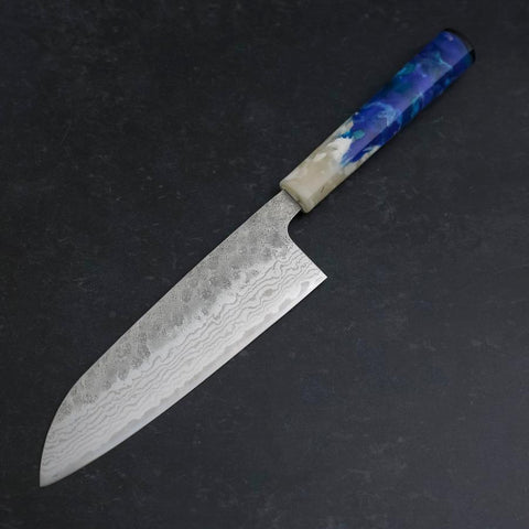 Santoku 440C Nashiji Damast Ozeanplastik Weiß-Blauer Griff 165mm-[Musashi]-[Japan-Küchenmesser]