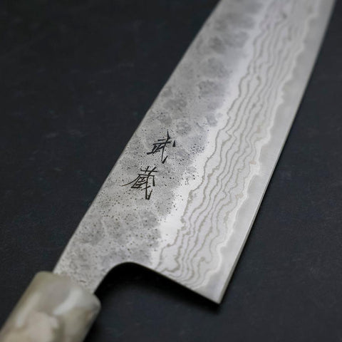 Santoku 440C Nashiji Damast Weiß-Blauer Ozeanplastik Griff 165mm-[Musashi]-[Japan-Küchenmesser]