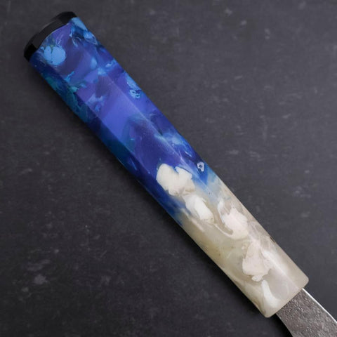 Santoku 440C Nashiji Damast Weiß-Blauer Ozeanplastik Griff 165mm-[Musashi]-[Japan-Küchenmesser]
