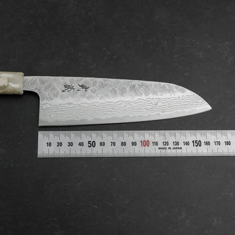 Santoku 440C Nashiji Damast Weiß-Blauer Ozeanplastik Griff 165mm-[Musashi]-[Japan-Küchenmesser]