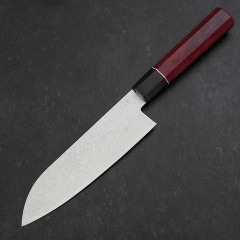 Santoku AUS-10 Damascus Red Cherry Handle 170mm-[Musashi]-[Japan-Küchenmesser]