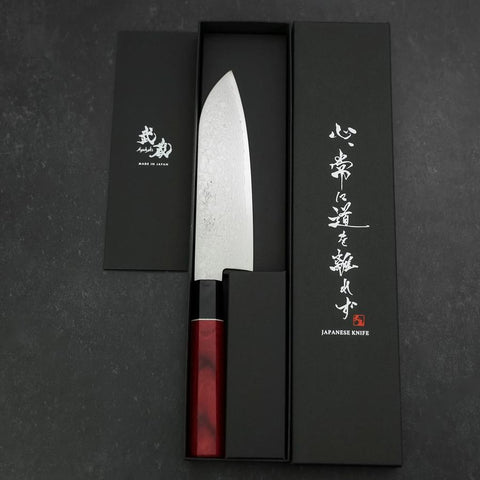 Santoku AUS-10 Damascus Red Cherry Handle 170mm-[Musashi]-[Japan-Küchenmesser]