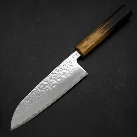 Santoku AUS-10 Kagami Tsuchime Damast Yaki Urushi Griff 165mm-[Musashi]-[Japan-Küchenmesser]